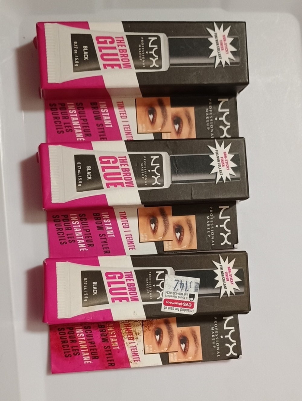 3 x NYX Professional The Brow Glue, Extreme Hold Tinted Eyebrow Gel, Black